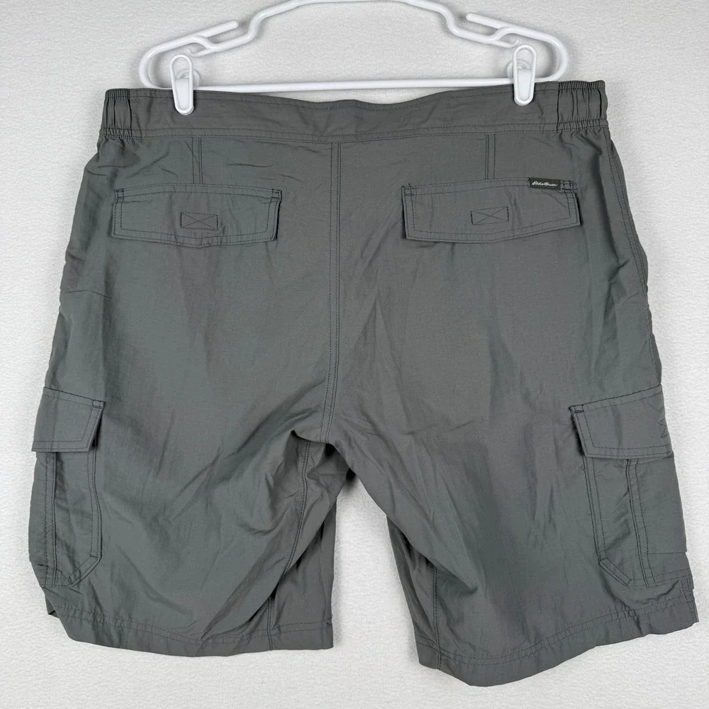 Eddie Bauer Mens XL Gray Nylon Cargo‎ Hiking Shorts Belted Lightweight Utility